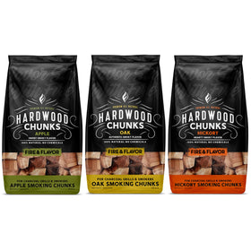 Fire & Flavor oak wood chunks bundle delivers rich smoke for beef and pork.