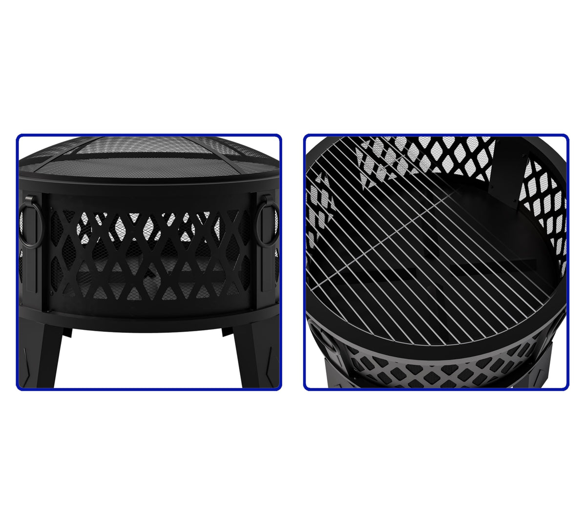 Fire Beauty diamond-pattern exterior in black finish adds premium lounge appeal.