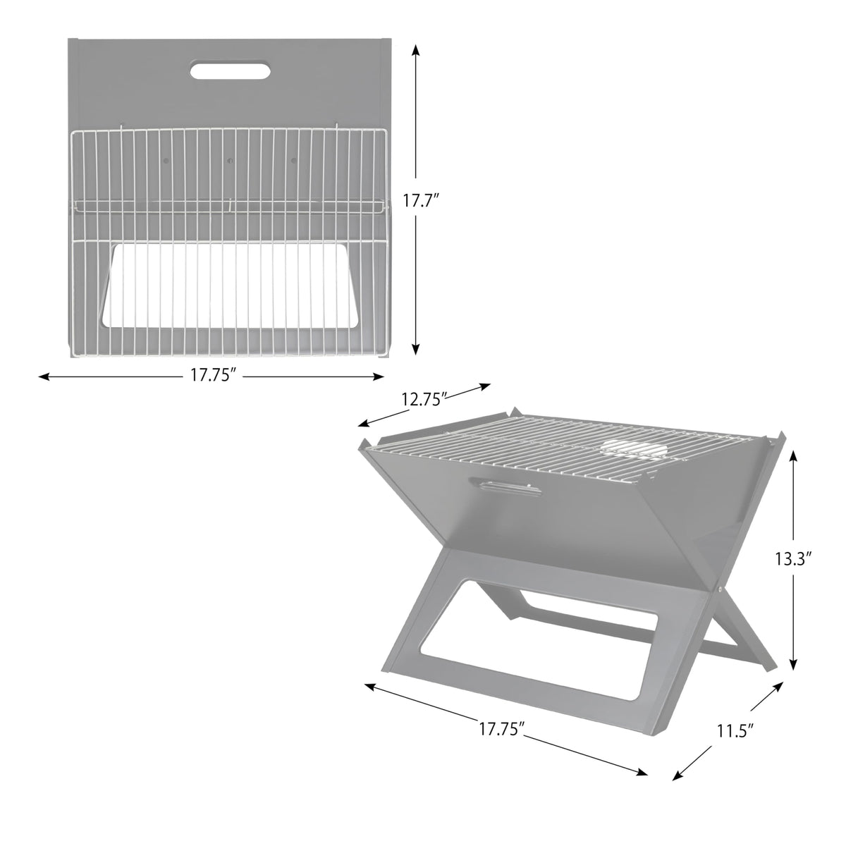 Fire Sense Notebook Grill dimensions are 13L x 18W x 13H inches