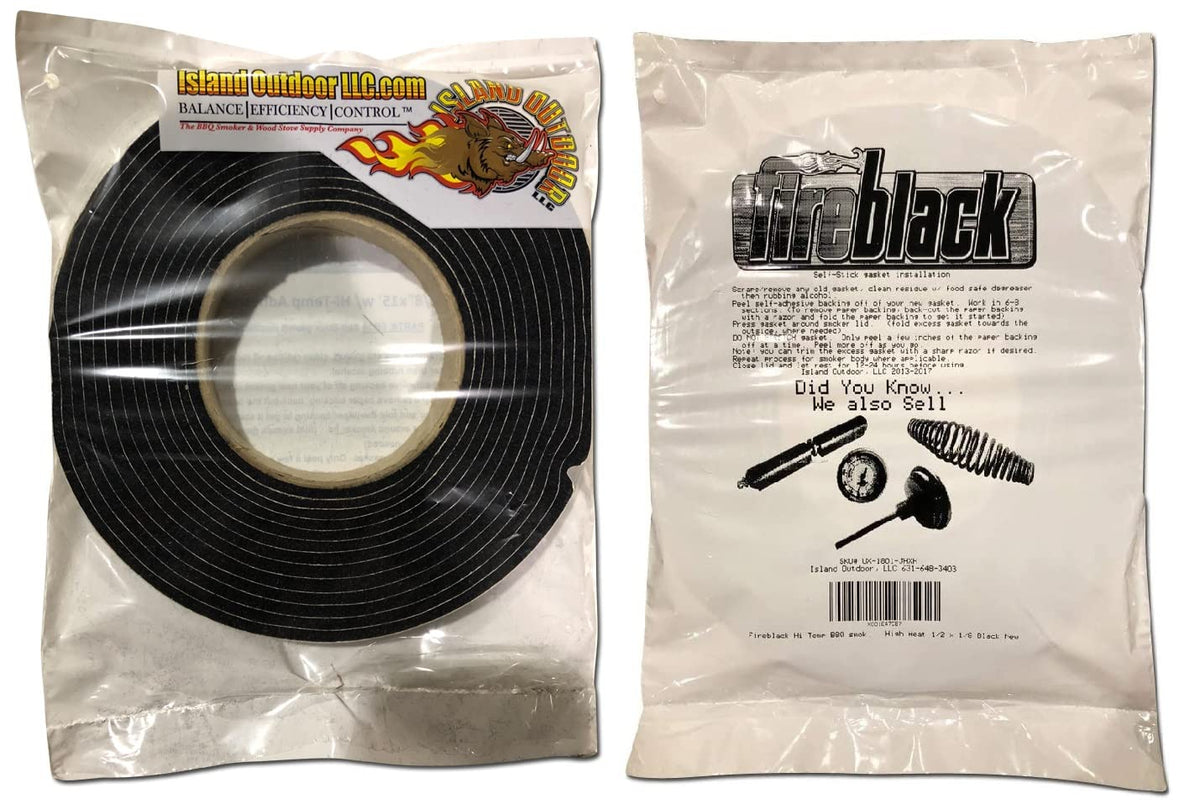 FireBlack black smoker gasket on lid edge demonstrates tight seal.