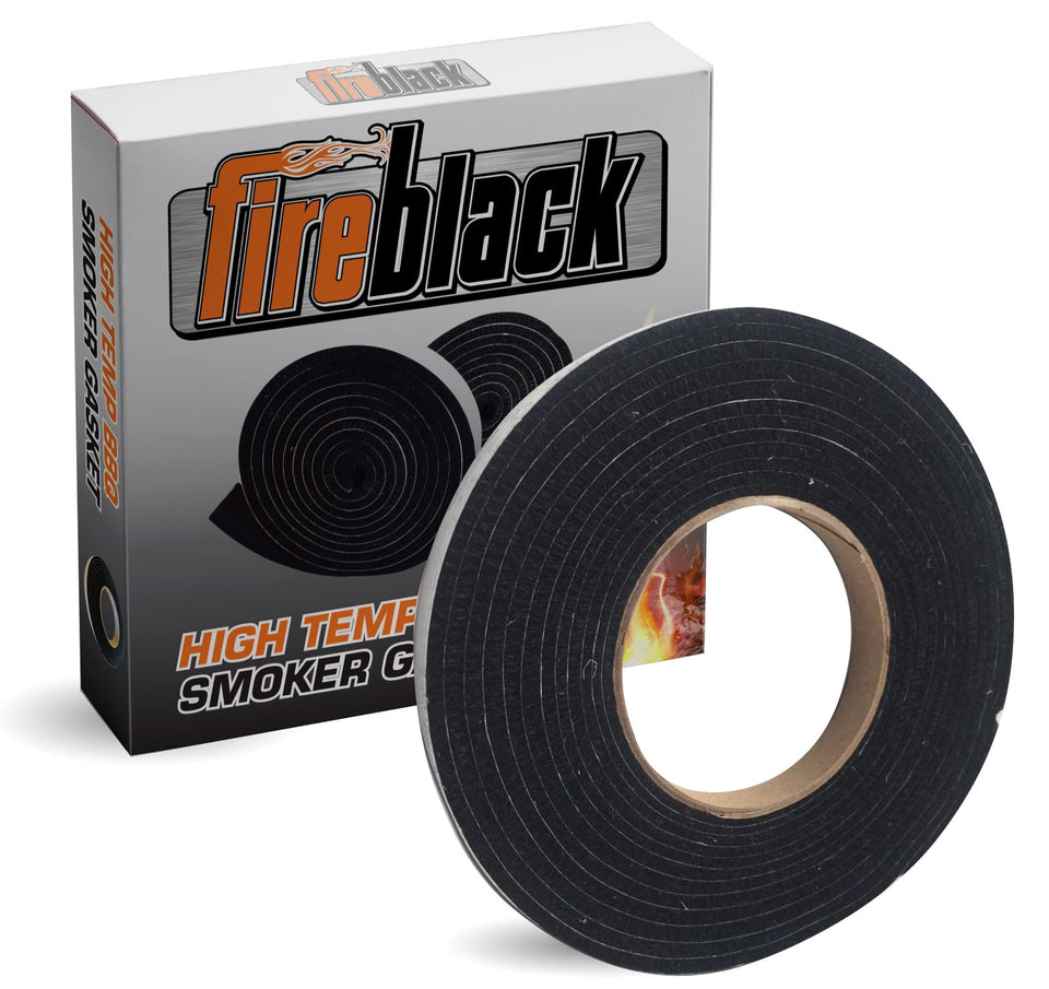 FireBlack hi temp smoker gasket 15ft, black seal for durable lid closure.