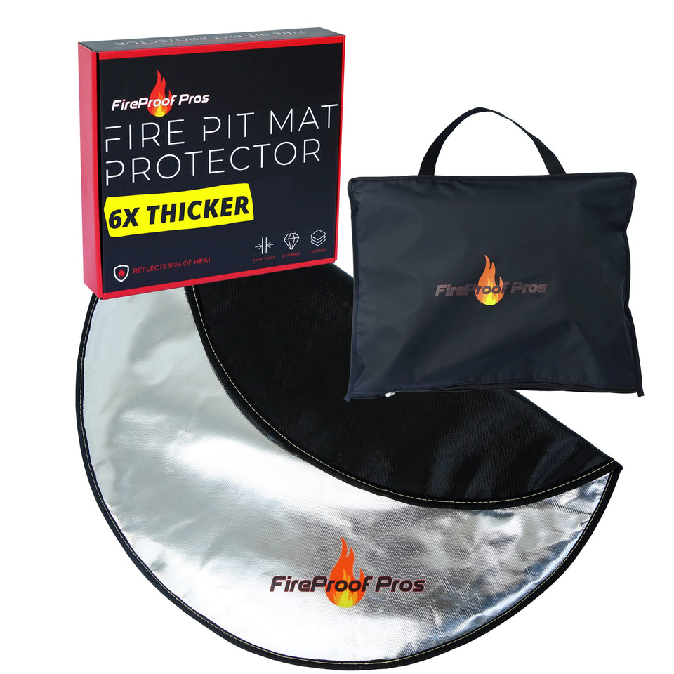 FireProof Pros 36-inch fire pit protector front view shows thick 6mm protection for decks.