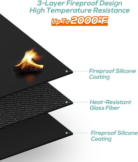 FIREWESS large 30x48 inch mat anchors the cooking zone on patios.