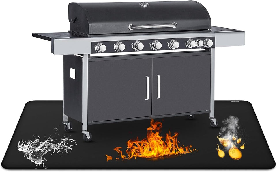 FIREWESS Under Grill Mat outdoors providing fireproof protection for surfaces.