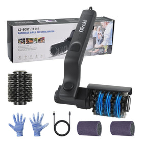 FIRINER electric grill brush with rotating head for quick, thorough grill grate cleaning.
