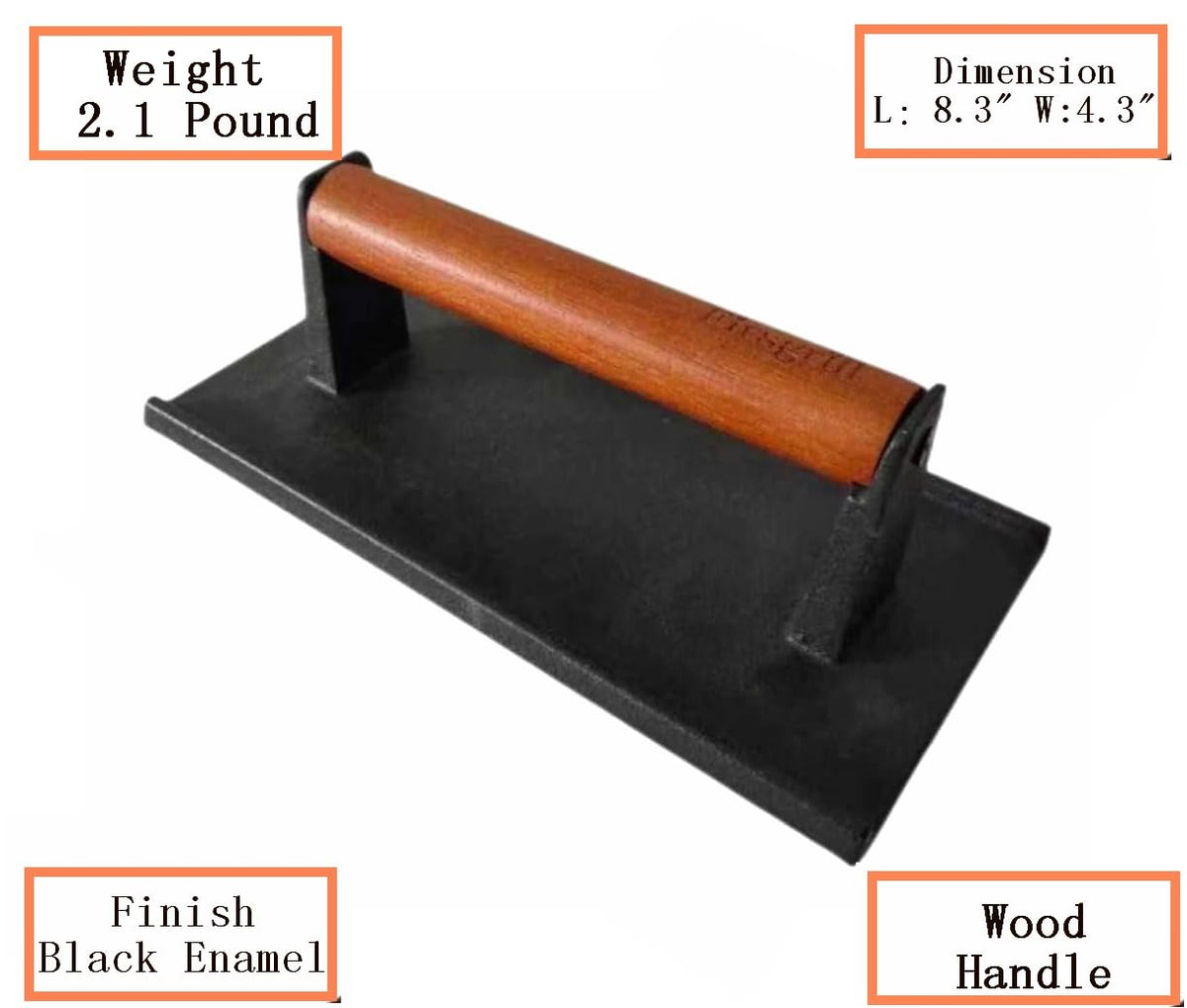 Firsgrill full product shot highlighting cast iron and wooden handle