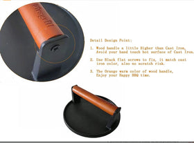 Firsgrill press 6.5-inch round surface fits standard pan setups.