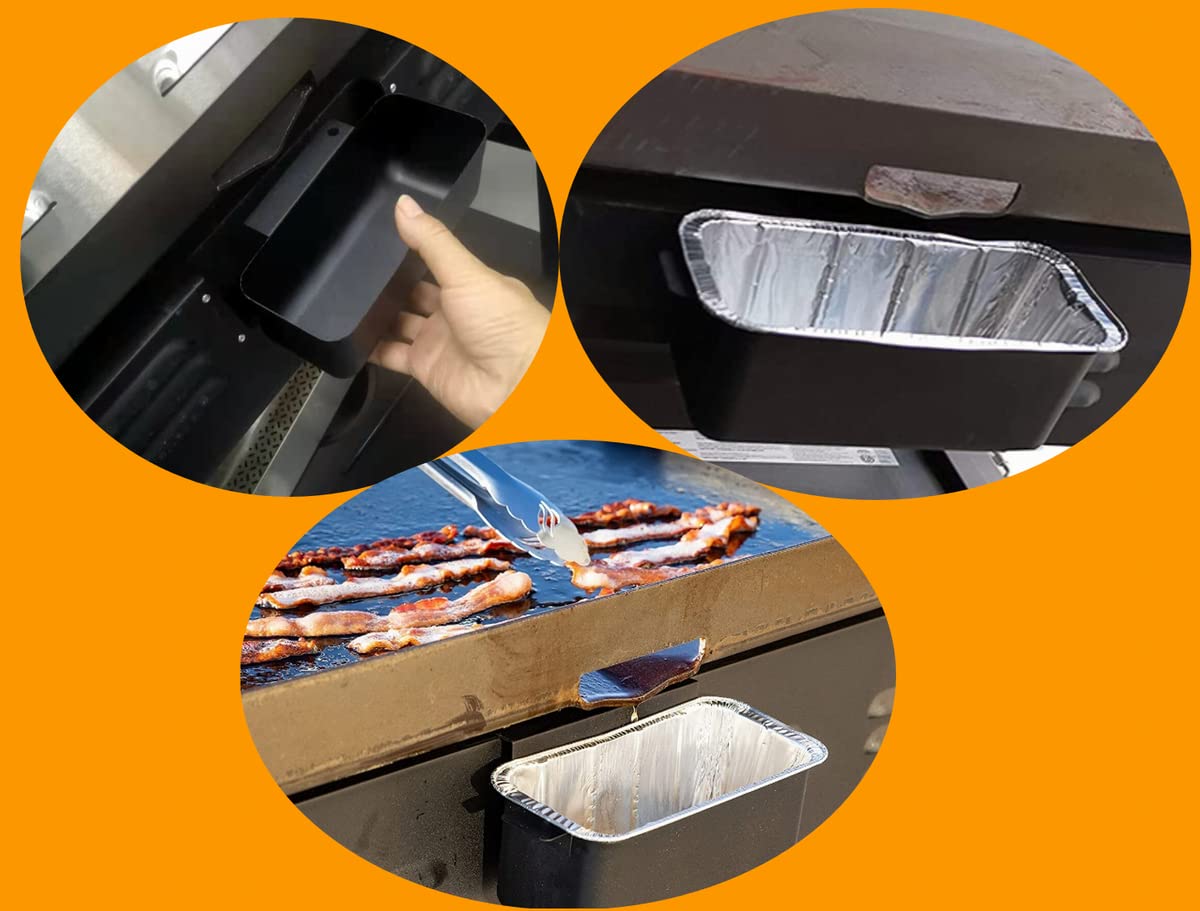 Firsgrill tray collects grease to reduce mess and flare-ups.