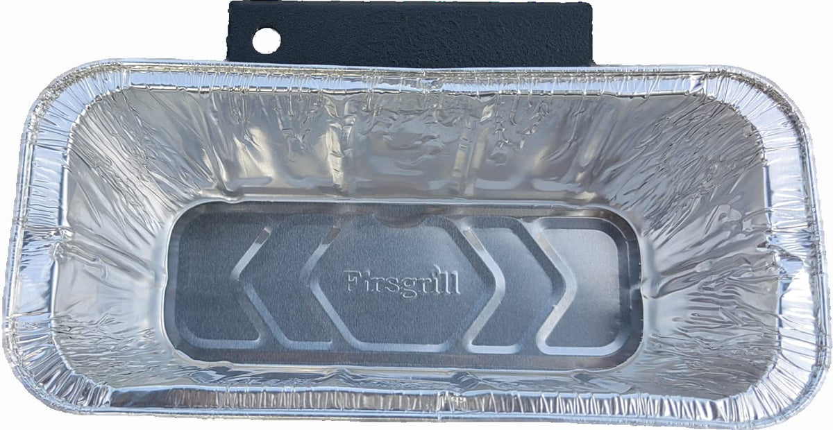 Firsgrill tray attaches to side shelves for mess-free cooking.
