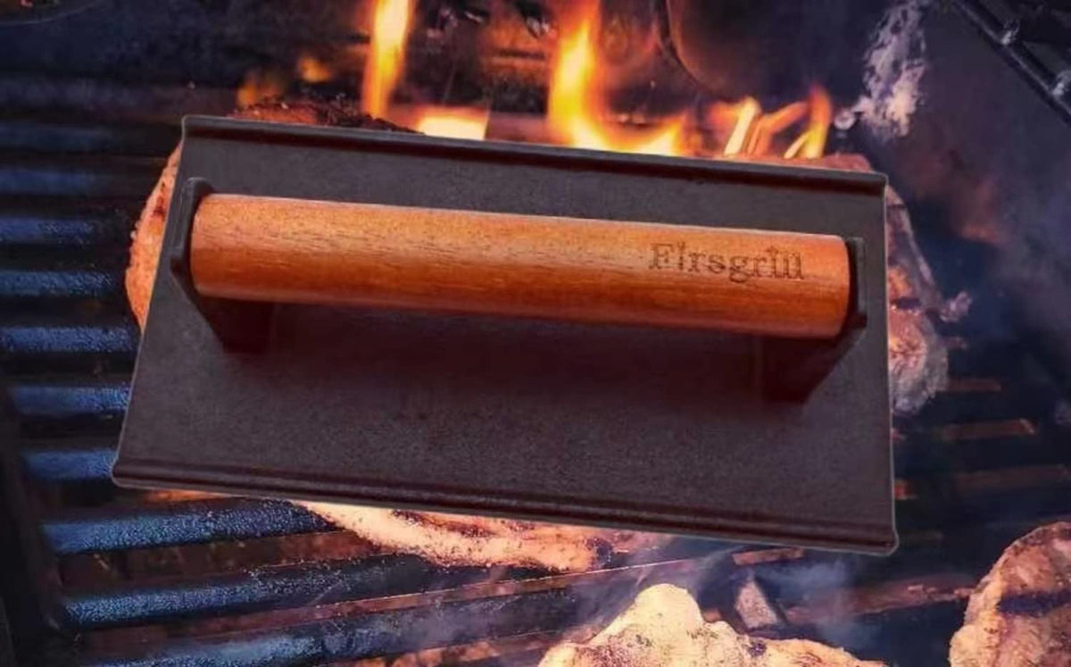Firsgrill press used on Blackstone griddle for quick browning