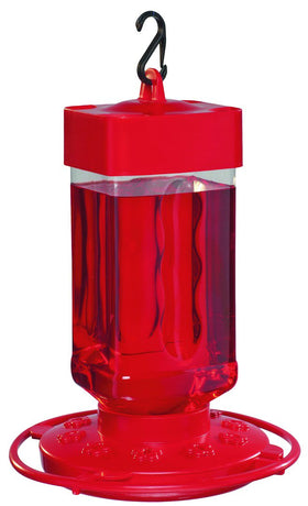 First Nature hummingbird feeder with wide-mouth reservoir for easy filling and cleaning.