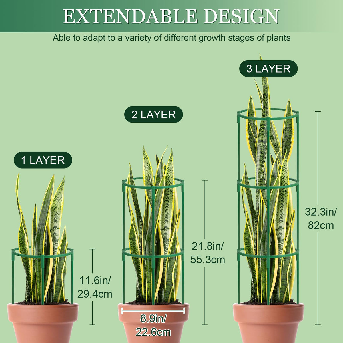 First-zgel stackable garden stakes system offers modular support for evolving plant shapes.