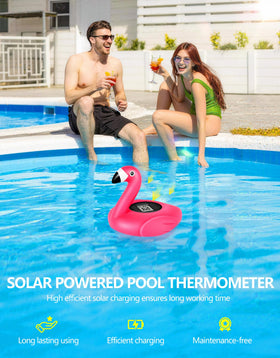 FirstE flamingo floating thermometer adds color and easy temp checks.