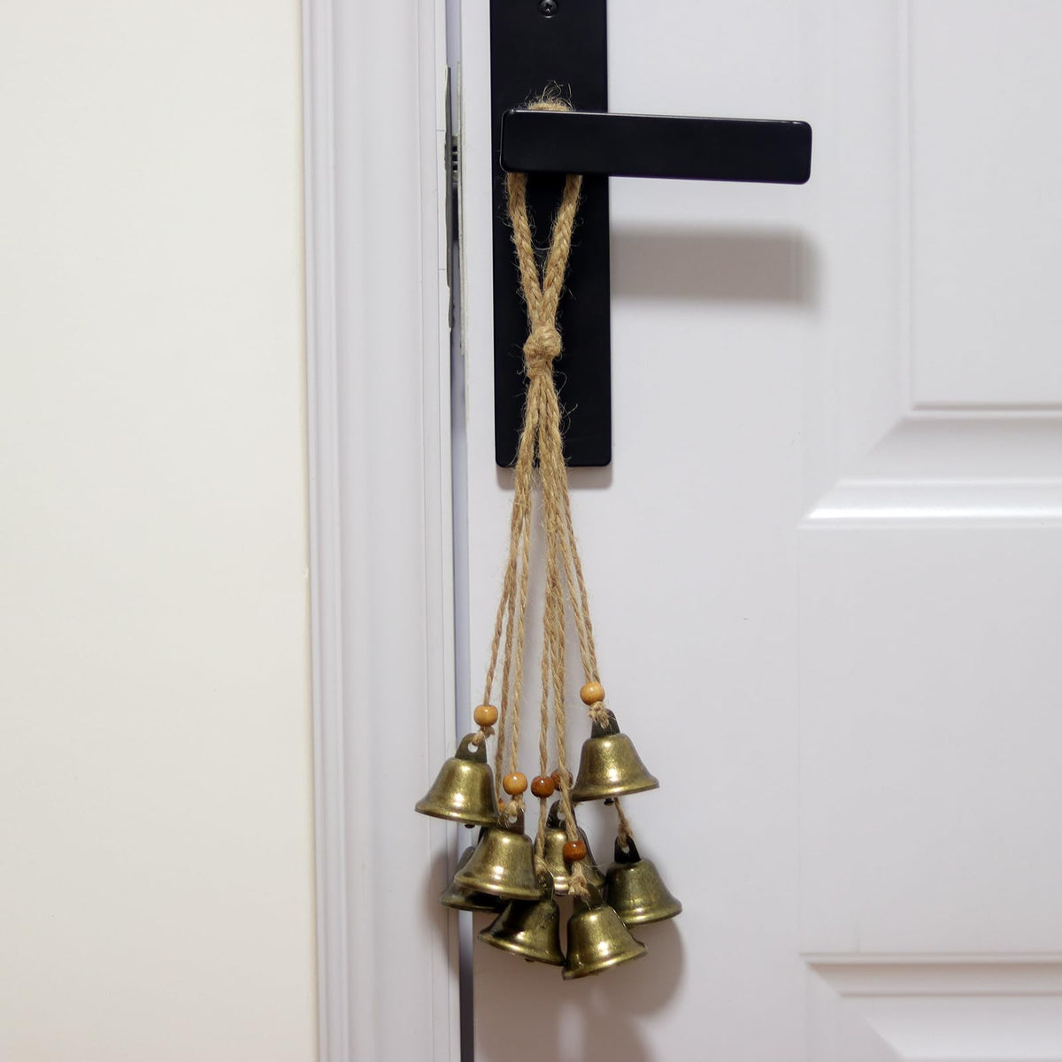 Fishknow hemp rope witch bells show natural texture and subtle door alert when guests arrive