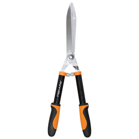 Fiskars 23-Inch Power-Lever Hedge Shears angle view, smooth cuts through dense hedges.