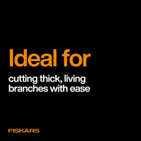 Fiskars lopper cutting thick branch demonstrates capability and precise cut.