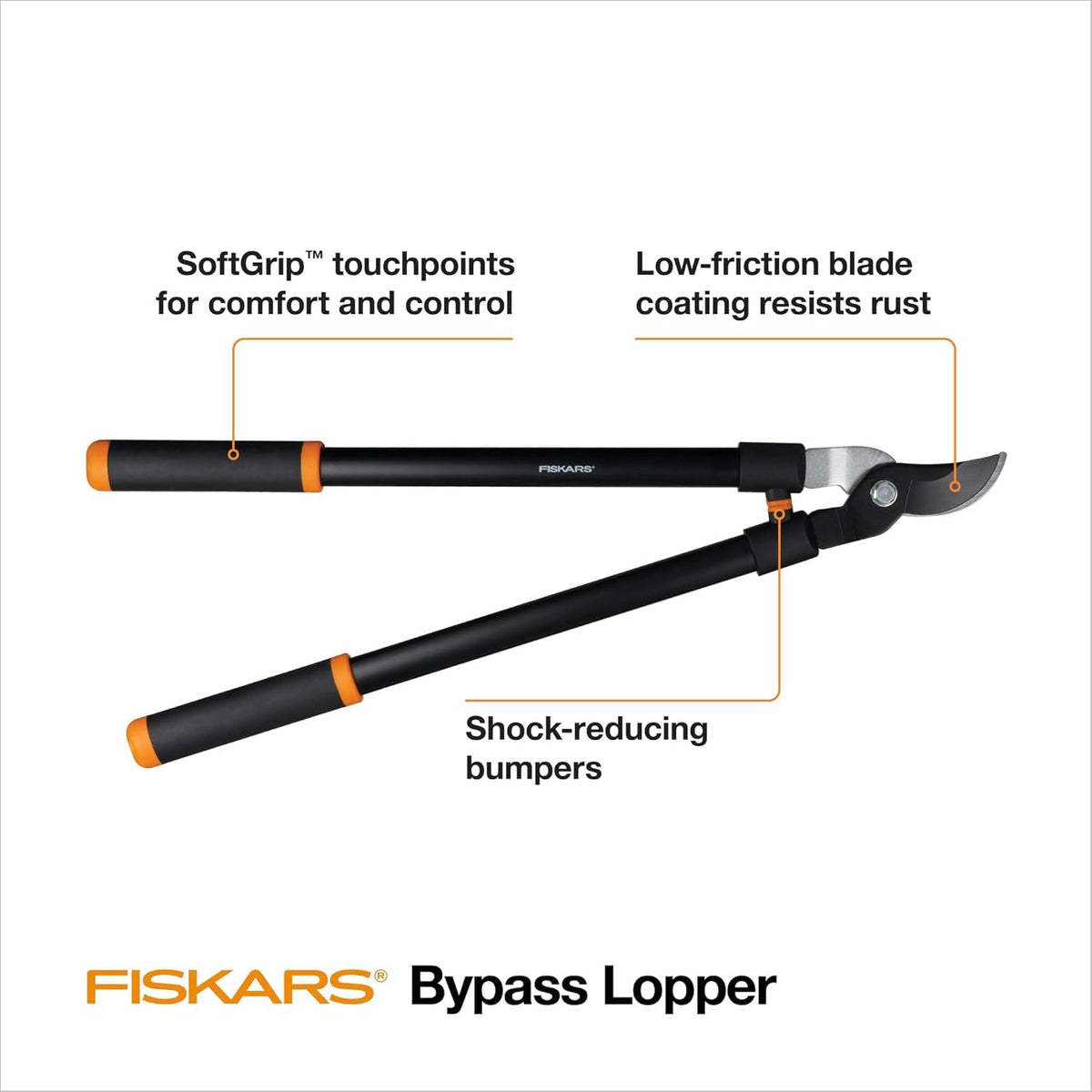 Fiskars 28-Inch lopper handle with cushioned grip for all-day pruning comfort.
