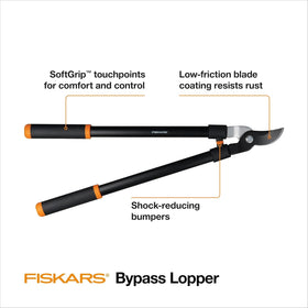 Fiskars 28-Inch lopper handle with cushioned grip for all-day pruning comfort.