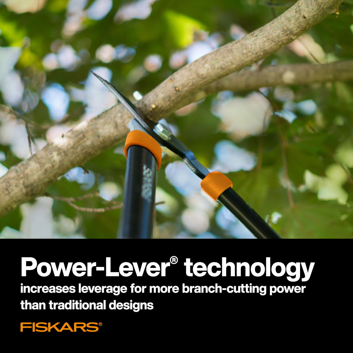 Fiskars 28-Inch Power-Lever Lopper softgrip handles provide comfortable one-handed control during pruning.
