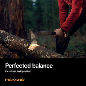 Lifetime warranty on Fiskars chopping axe for outdoor confidence
