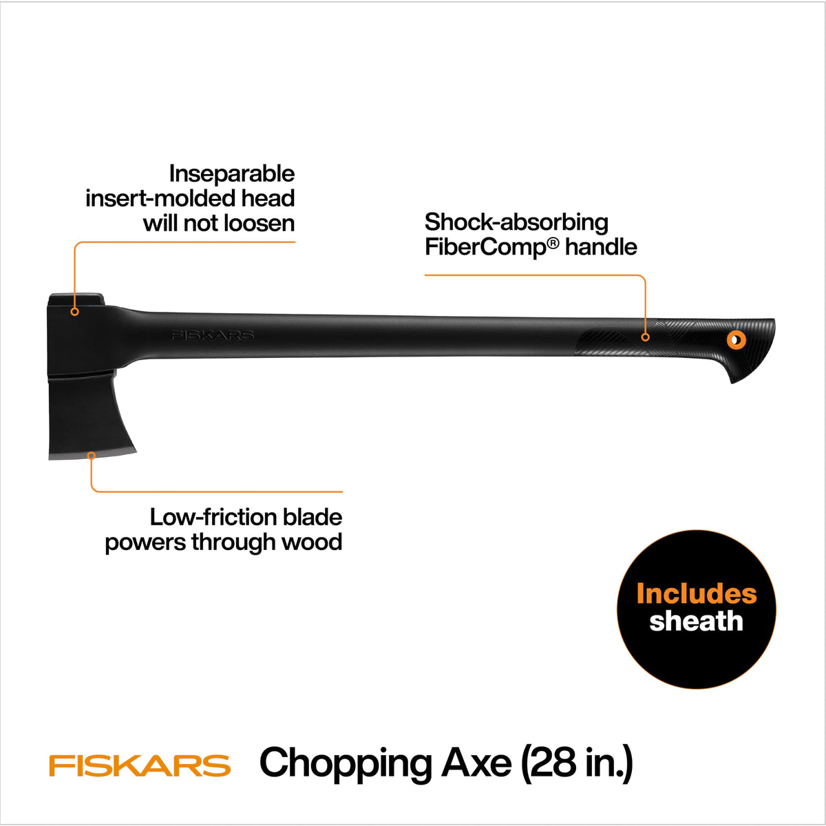 Fiskars chopping axe showing precision-balanced design for strong chops