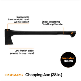 Fiskars chopping axe showing precision-balanced design for strong chops