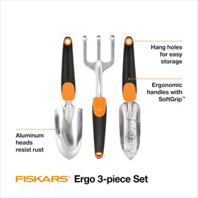 Fiskars transplanter shown for clean transplanting and accurate root depth.