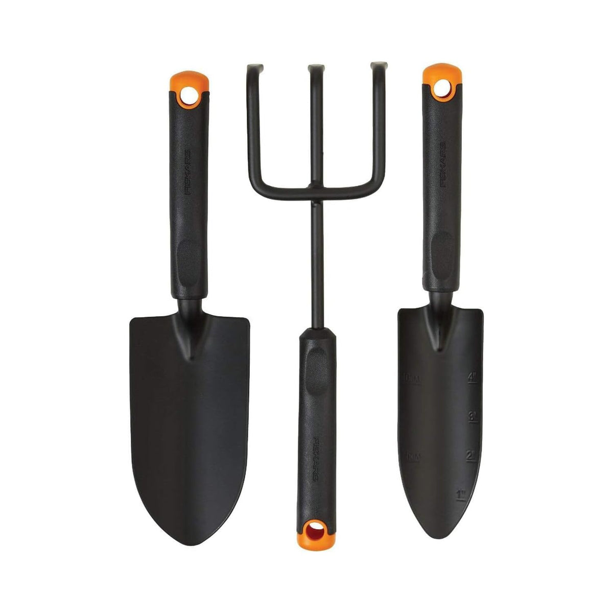 Fiskars 3-piece garden tool set trowel with rust-resistant steel head for precise planting.