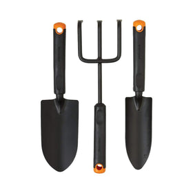 Fiskars 3-piece garden tool set trowel with rust-resistant steel head for precise planting.