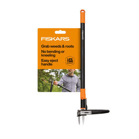 Fiskars 39-Inch 3-Claw Stand Up Weeder head grips weed at the root.