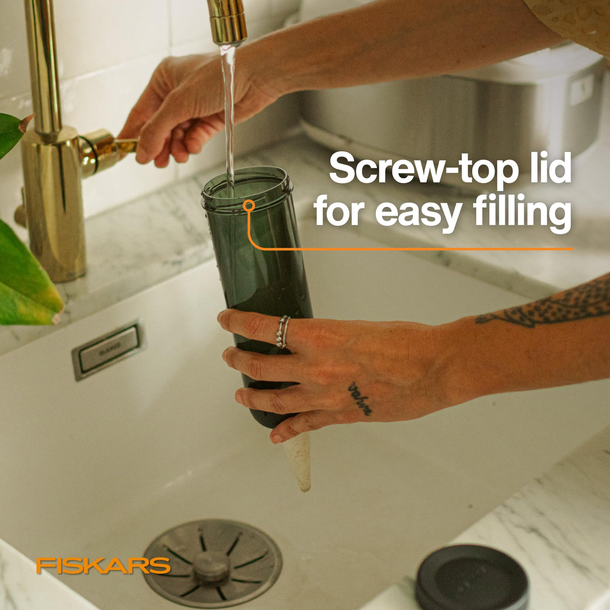Fiskars components include 50% post-consumer recycled plastic for eco-friendly care.