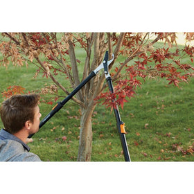 Fiskars lopper cutting thick branches using Power-Lever leverage