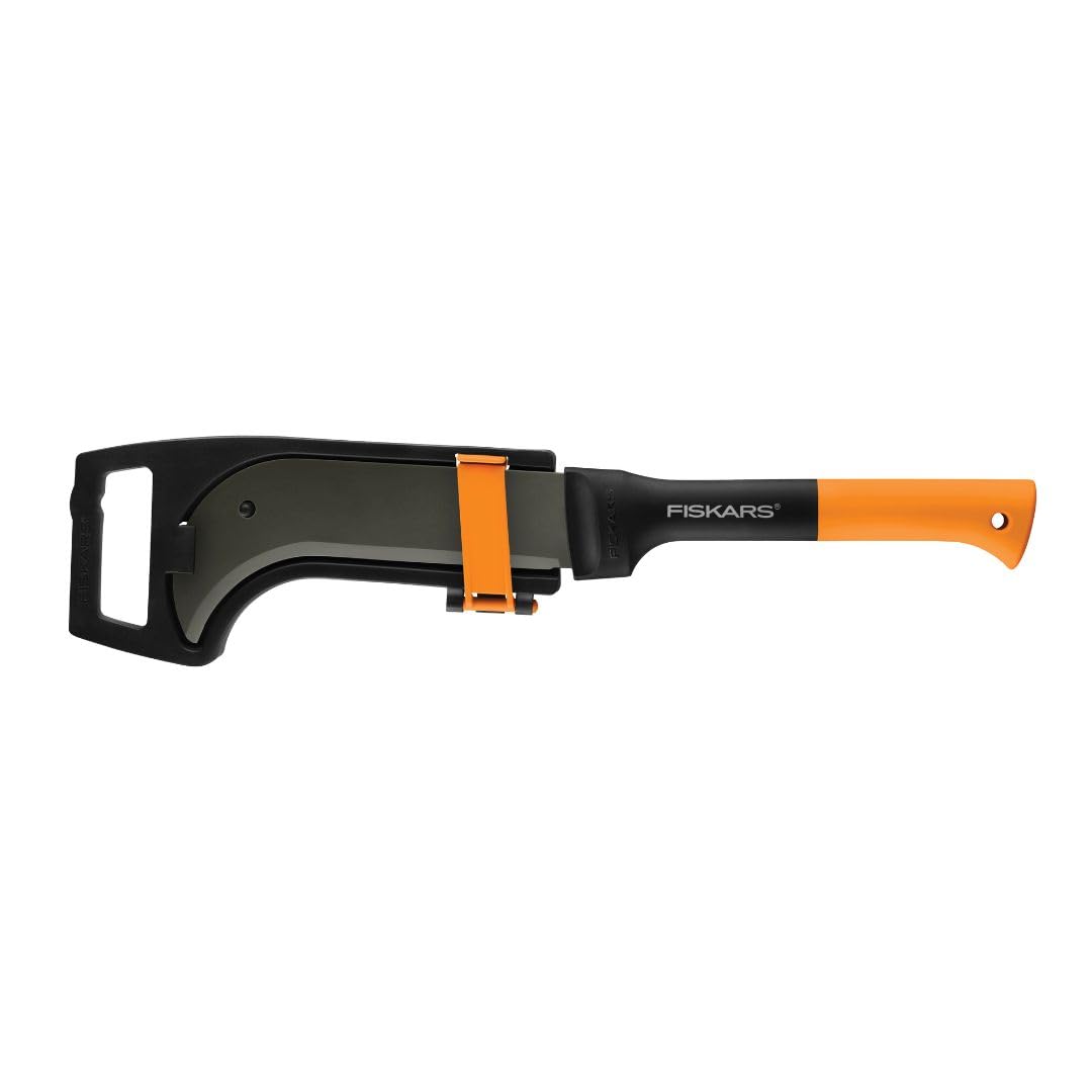 Rust-resistant coating on Fiskars brush axe blade for smooth cuts