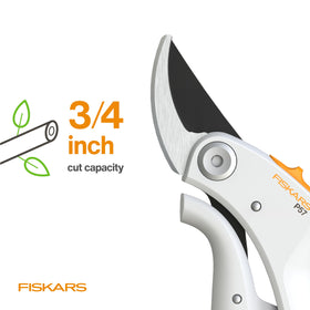 Fiskars Bypass Pruner bright white design stands out in the shed