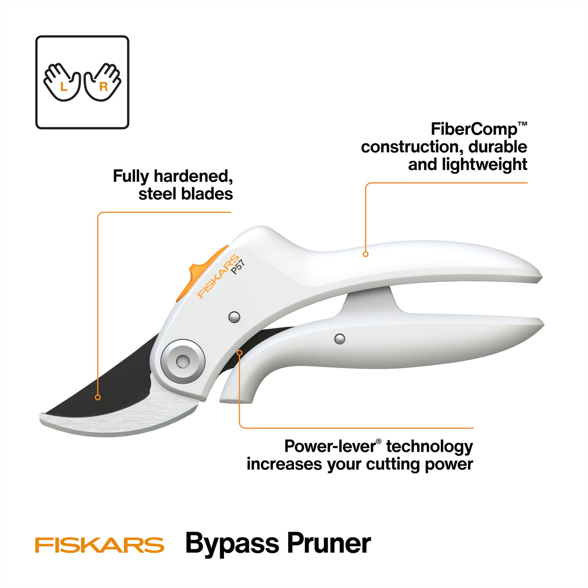 Fiskars Bypass Pruner PowerLever lower blade close-up for clean trimming