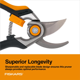 Fiskars bypass pruning shears low-friction coating reducing sap buildup