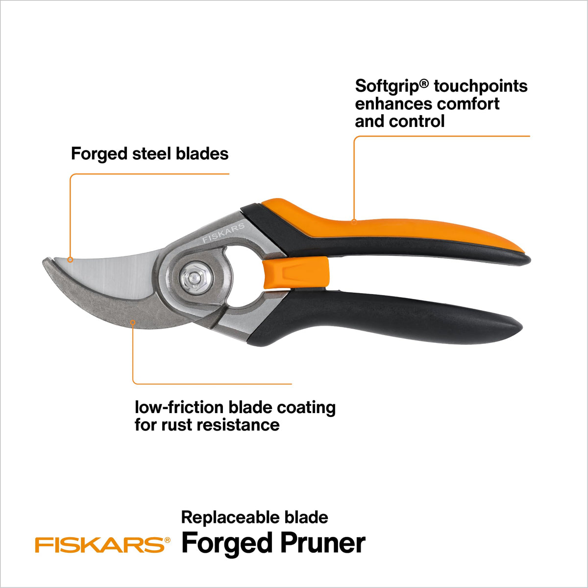 Fiskars bypass pruning shears with replaceable blade for extended tool life