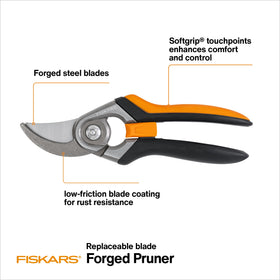 Fiskars bypass pruning shears with replaceable blade for extended tool life
