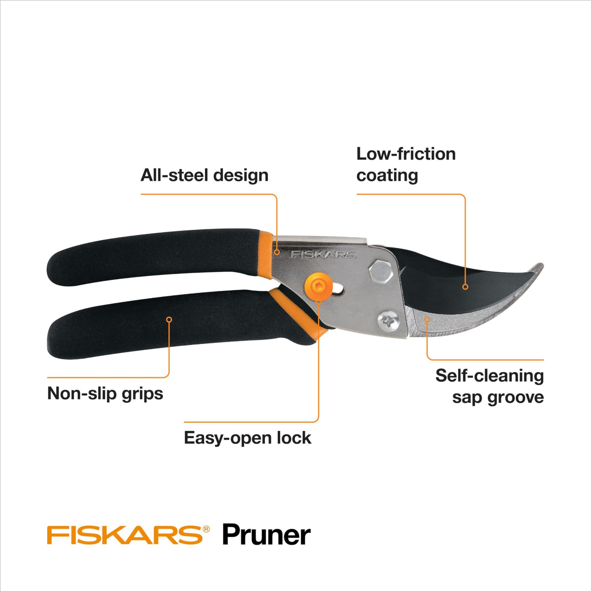 Fiskars Bypass Pruning Shears rust-resistant coating for outdoor use