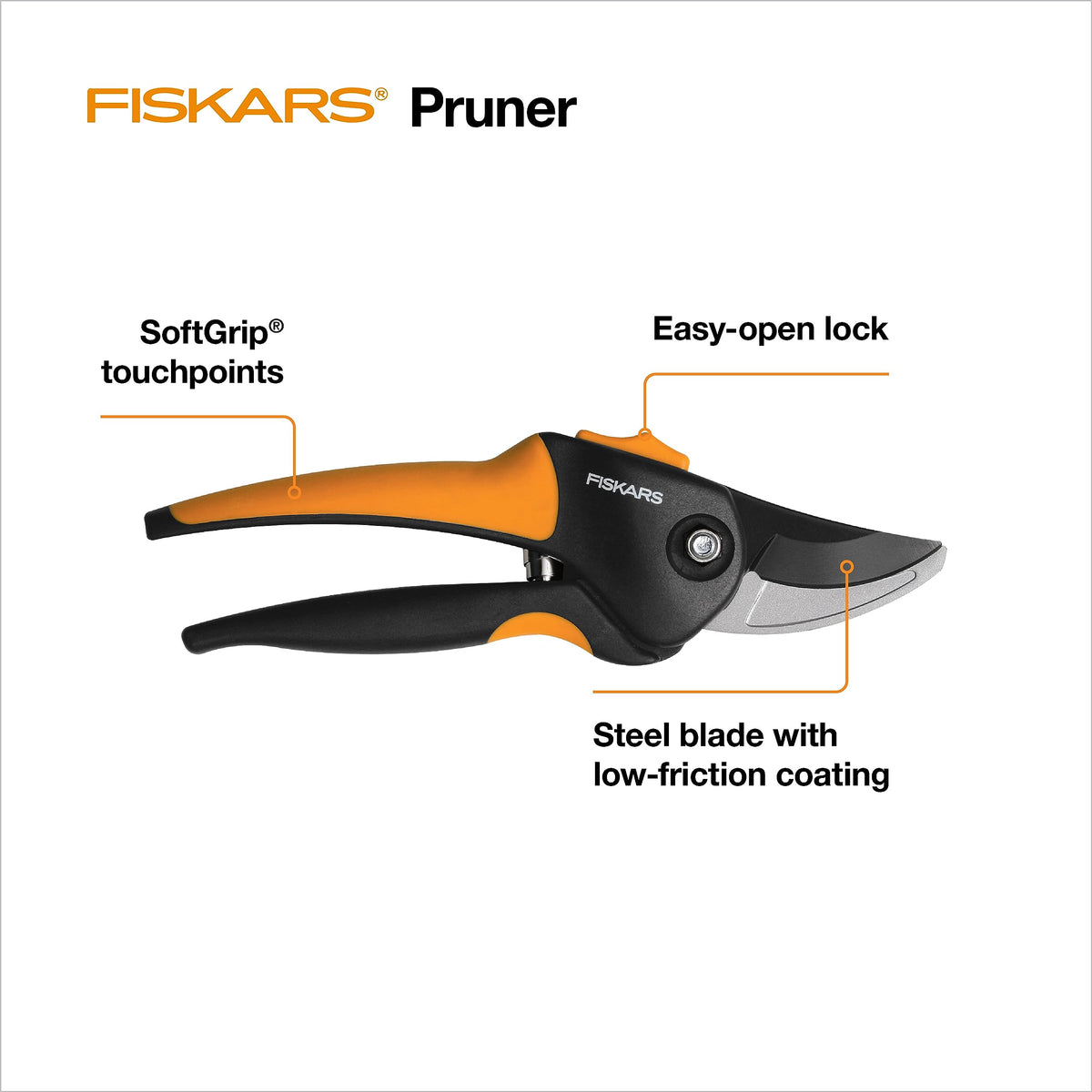 Fiskars Bypass Pruning Shears sap groove prevents sticking for smoother pruning.