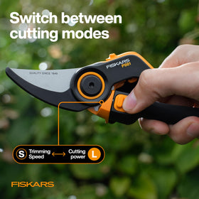 Fiskars DualAction Pruner blade close-up highlighting low-friction steel
