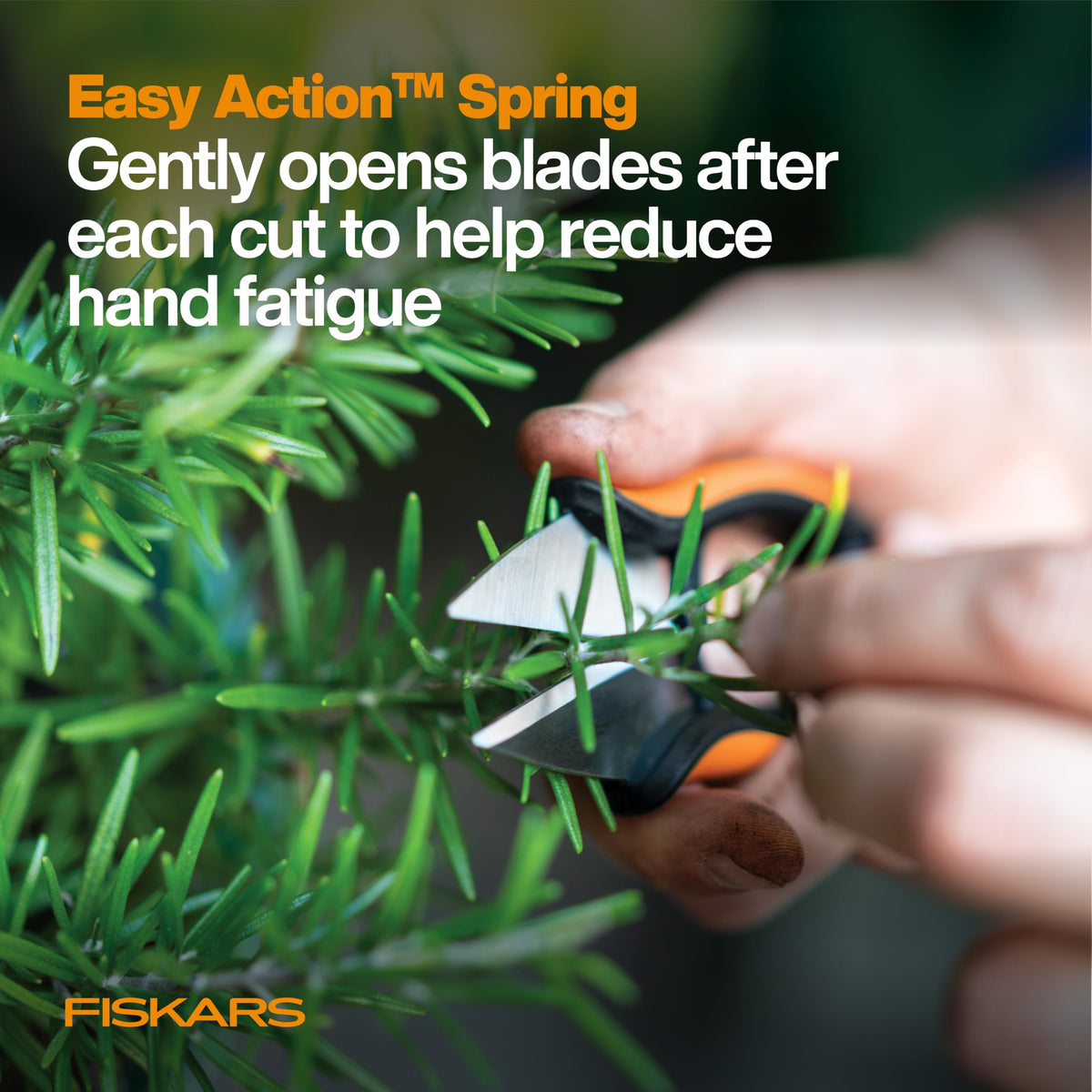 Fiskars easy action spring reduces fatigue during extended herb snipping.