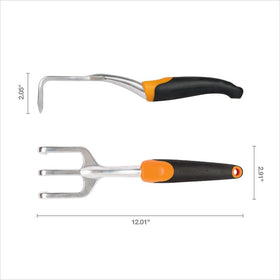 Fiskars Ergo Cultivator in action weeding between rows.