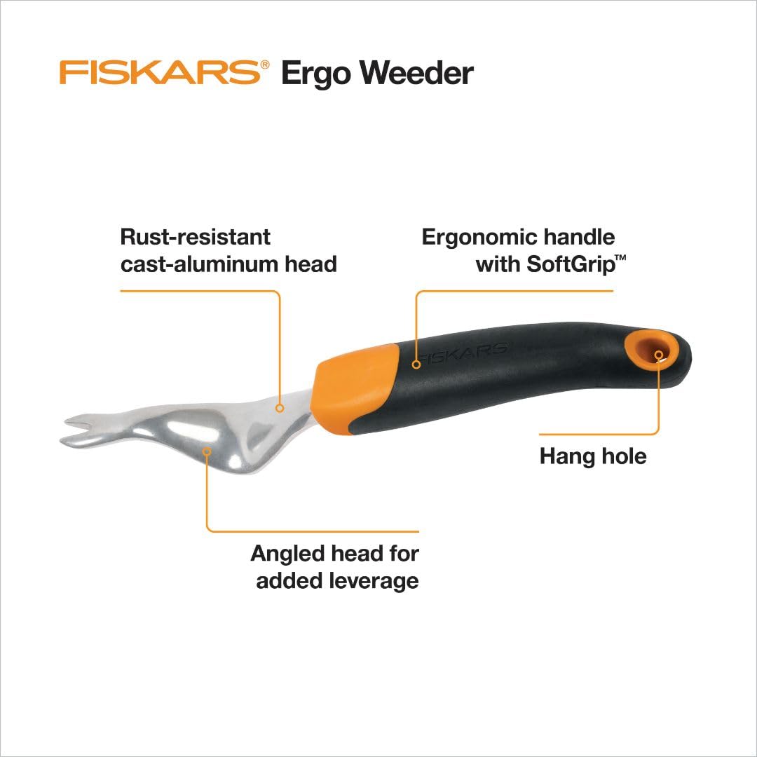 Fiskars Ergo Weeder SoftGrip provides secure, comfortable grip for precise uprooting.