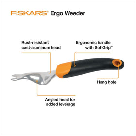 Fiskars Ergo Weeder SoftGrip provides secure, comfortable grip for precise uprooting.