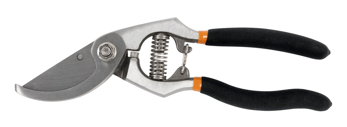 Fiskars Forged Steel Bypass Pruner angled head aids pruning