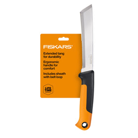 Fiskars Harvesting Knife ergonomic handle close-up for comfortable, precise cuts.
