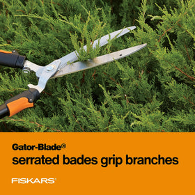 Fiskars hedge shears with non-slip cushioned grip reduce fatigue during trimming