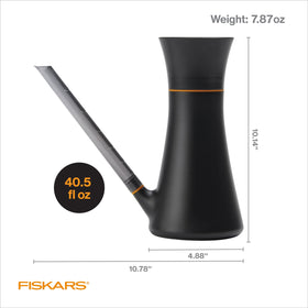 Fiskars anti-drip nozzle prevents spills while watering delicate houseplants.