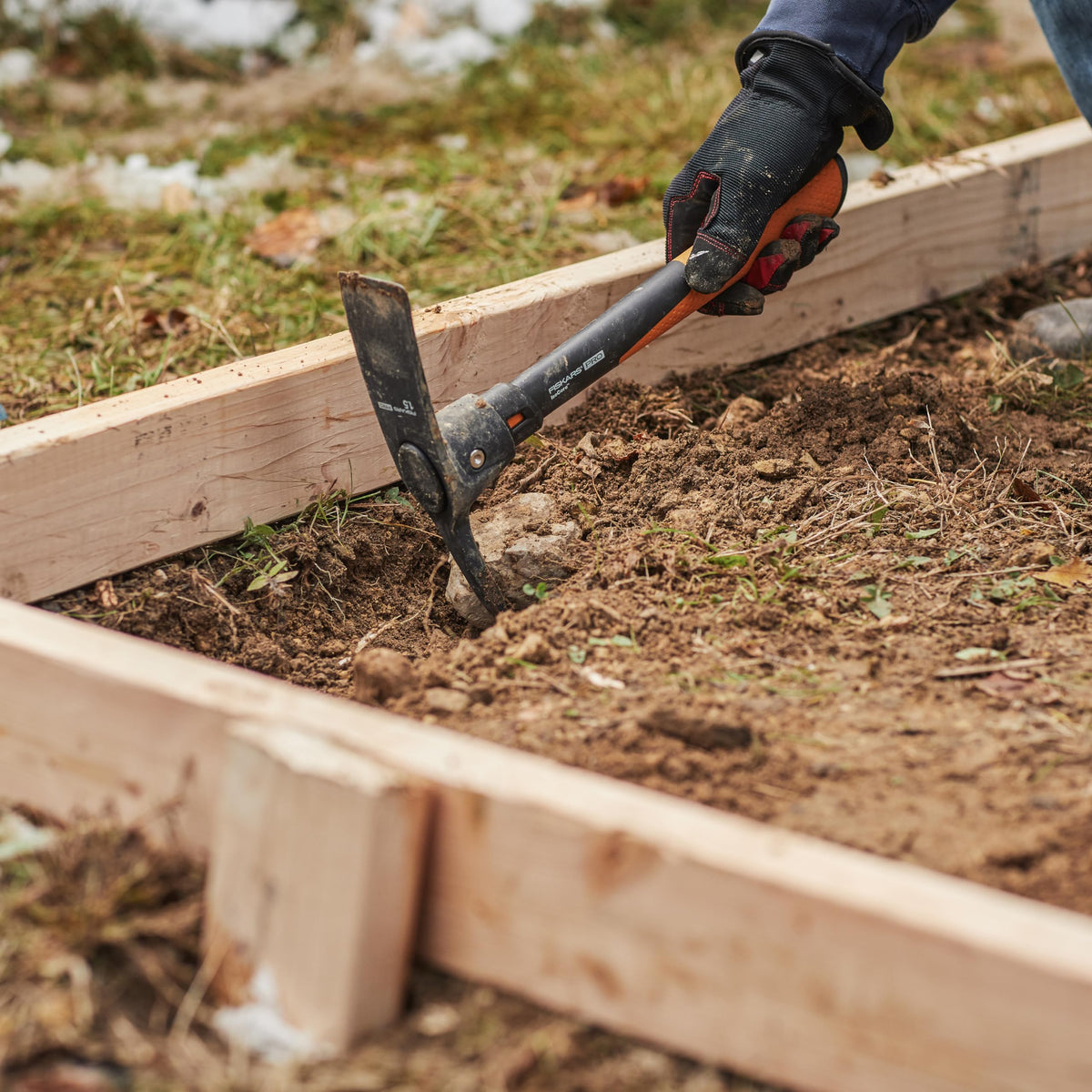 Fiskars IsoCore Mattock textured handle reduces blister risk